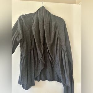 Cozy Lili’s Closet charcoal grey cardigan, with fun draping and bell sleeves. L.